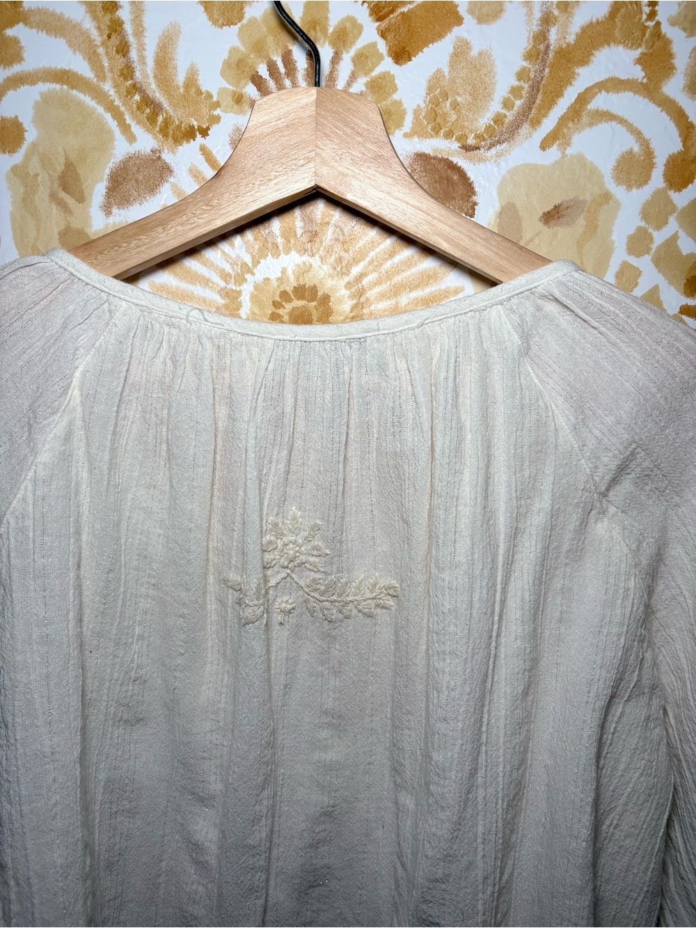 House of Harlow 1960 Ivory Embroidered Boho Blouse | 3/4 Sleeve V-Neck Top - Picture 9 of 11